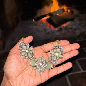 J. Crew Green and Silver Floral Necklace